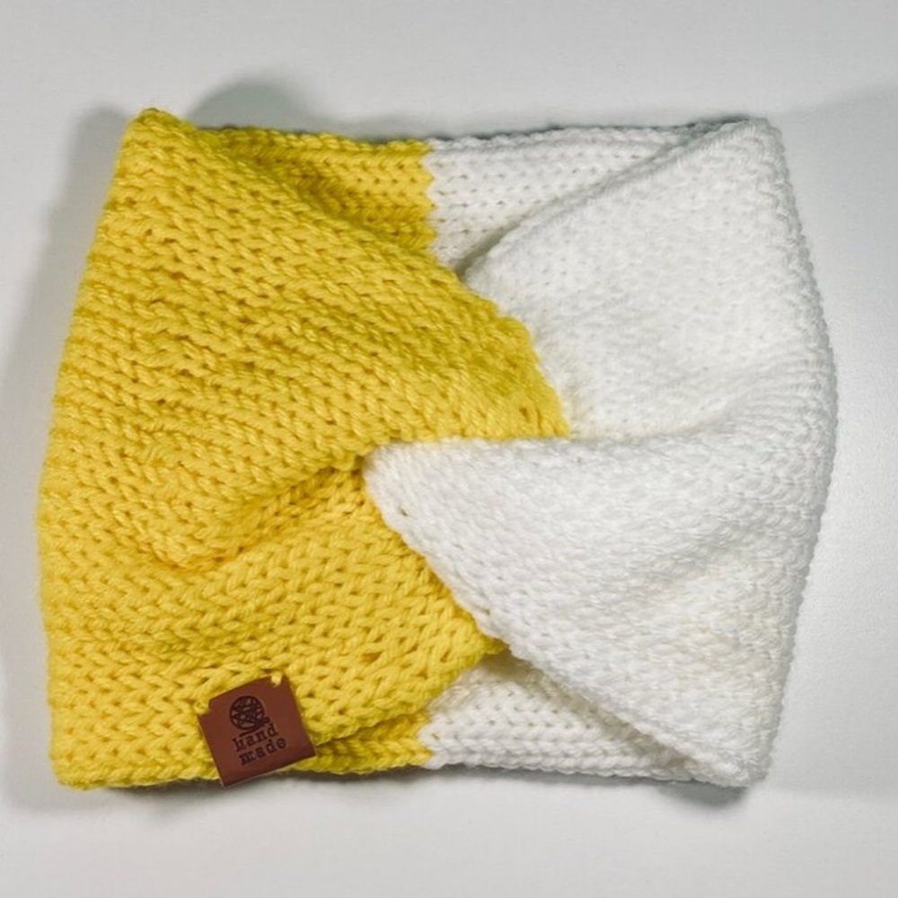 Homemade yellow and white twist headband